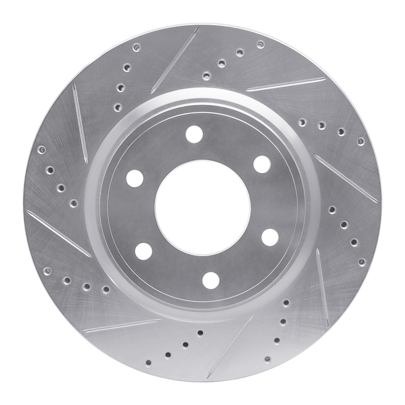 Infiniti QX56 Brake Rotor (1) - Front Left - R1 Concepts - Drilled & Slotted - Silver - `07-`24